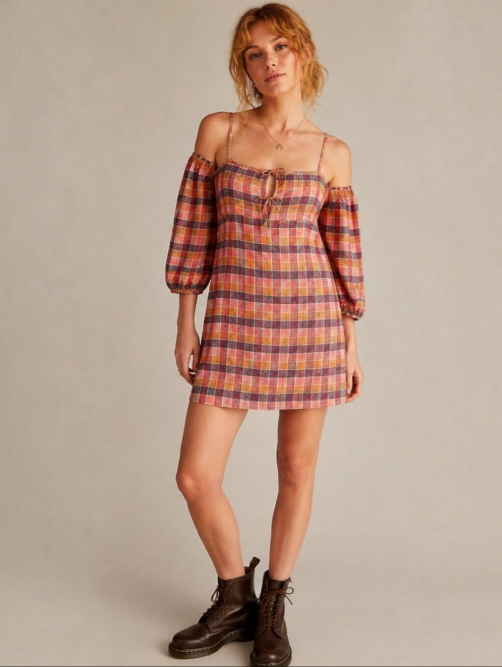 Urban Outfitters Somerville Plaid Cold Shoulder Mini Dress Large NWT